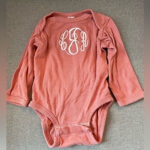 “LRJ” Monogrammed Long-sleeve Onesie- 6 Months